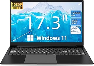 17 Inch Laptop, 4GB RAM 128GB SSD Computer, Windows 11 Laptops with IPS Display, Intel Celeron N4020 Dual-Core Processor(Up to 2.8GHz), Mini HDMI, Webcam, Dual Wi-Fi, 512GB Expansion