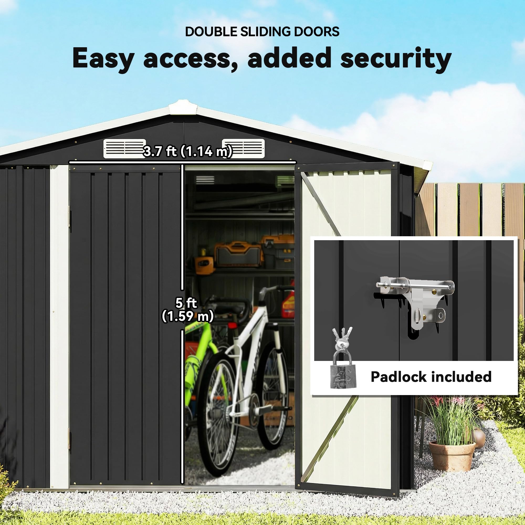 Outsunny 12' x 8' Metal Shed, Heavy Duty Outdoor Storage Shed with 4 Vents and Lockable Double Doors, Tool Storage House for Backyard, Garden, Patio, Dark Grey — view 6