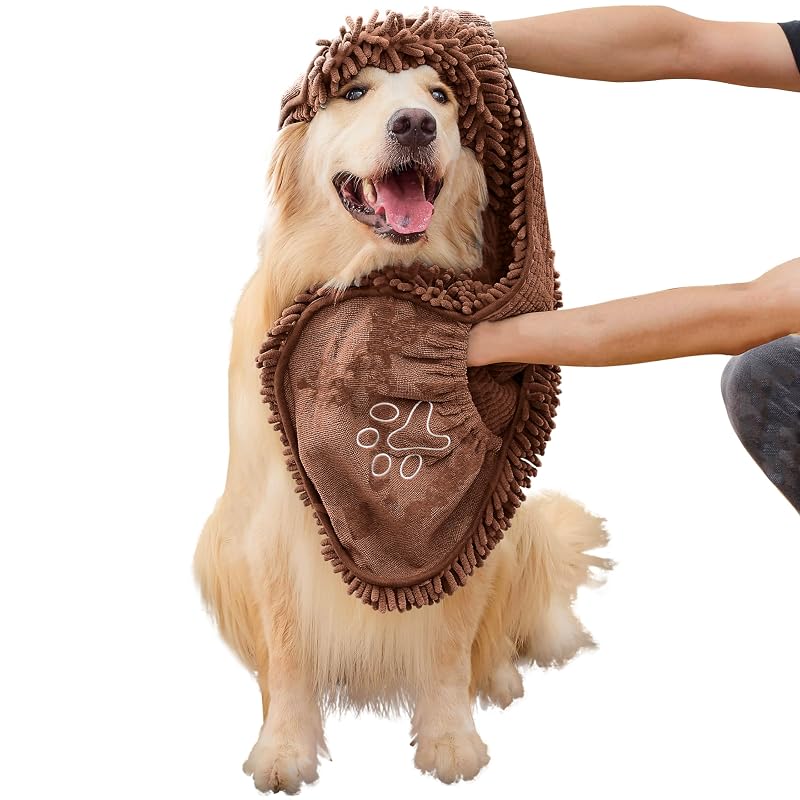Toalha para cães de microfibra absorvente com bolsos para as mãos EDENATURE, Coffee, 76,2 x 33 cm