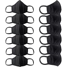 Premium Cotton Face Masks Washable & Reusable Cloth Comfy Breathable Material BLACK COTTON, 12 PACK