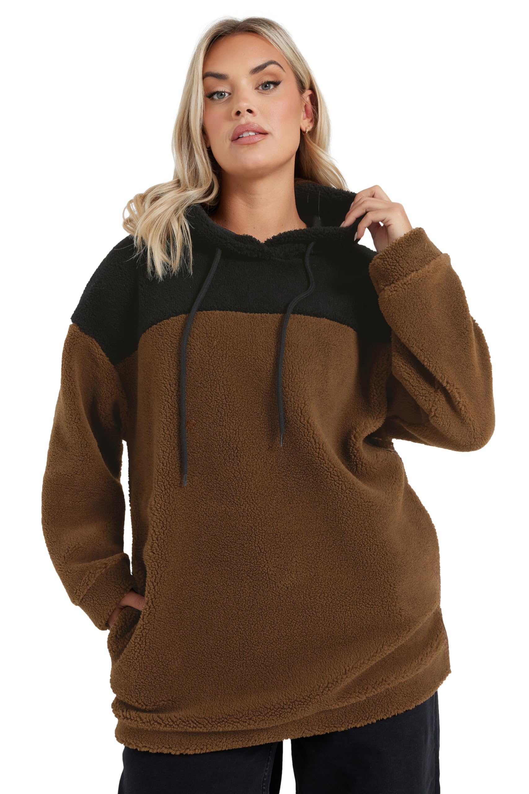 Yours Women's Teddy Fleece Hoodie - Brown - Size 22-24