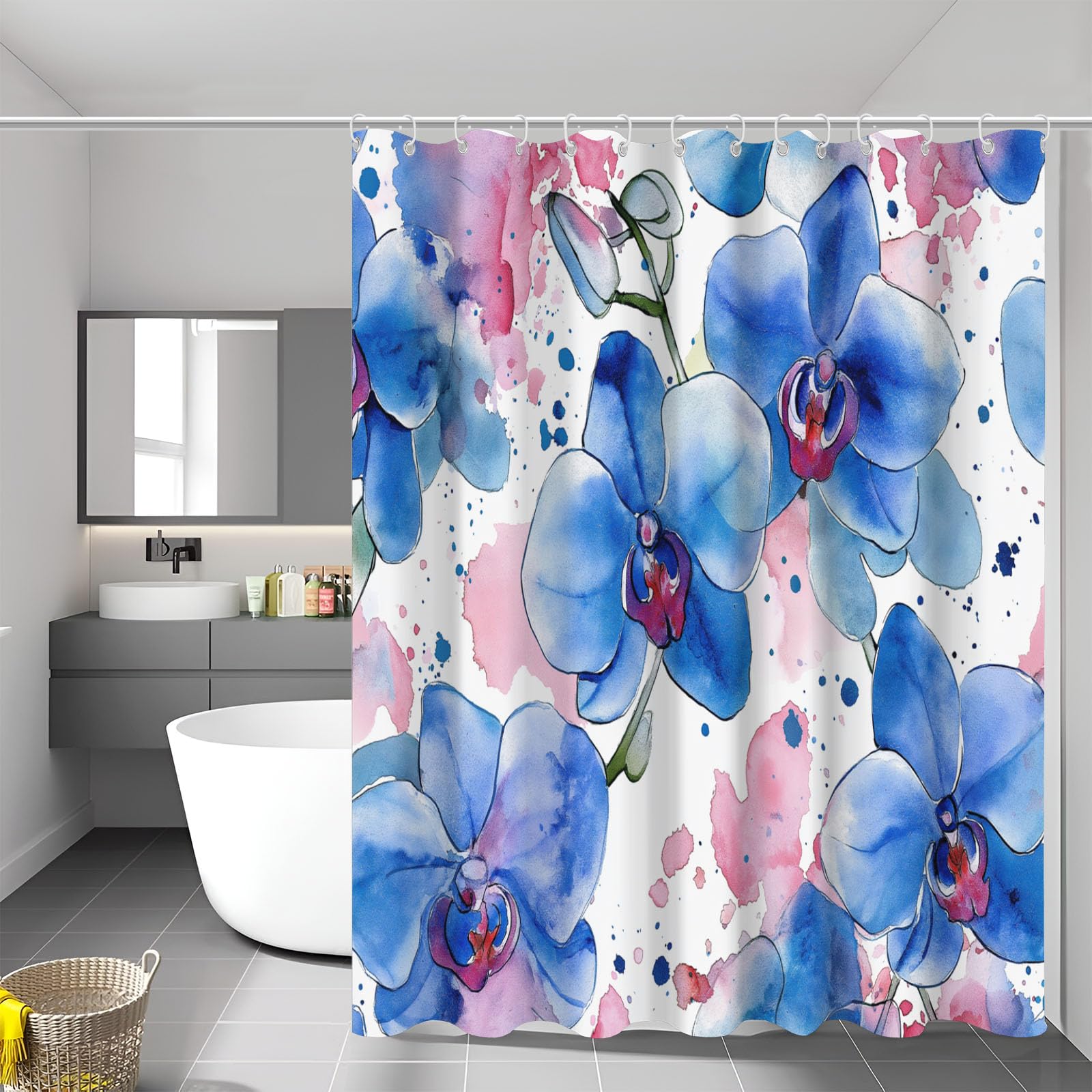 Rideau de douche orchidées aquarelle en polyester 180x200 cm