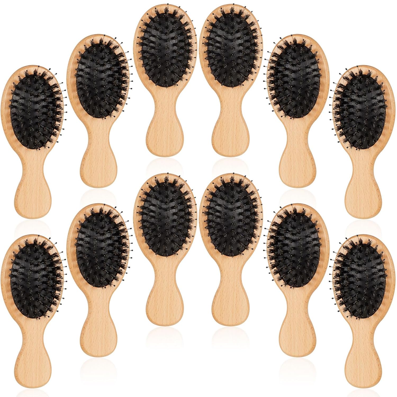 Tessco for you 12 Pcs Mini Hair Brush Bulk Mini Boar Bristle Hair Brush Wooden Paddle Travel Hairbrush DIY Gifts for Wedding Christmas Women Men Long Short Wet Dry Scalp Massage Anti Static