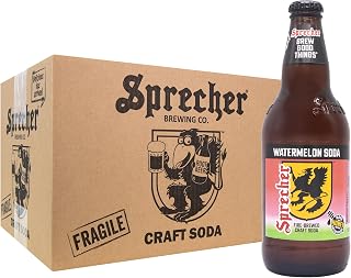 Sprecher Watermelon Soda in 16 fl oz Glass Bottles (12 Pack), Fire Brewed Craft Soda with Real Honey, Bold Juicy Watermelon Flavor, Naturally Flavored Gluten Free Soft Drink