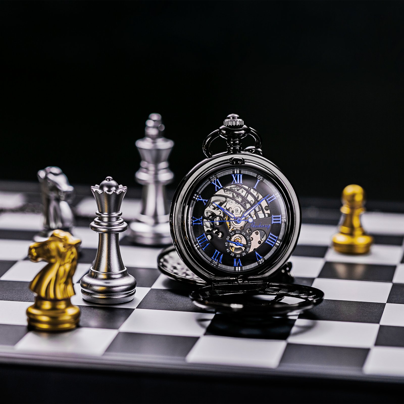 TREEWETO Reloj de bolsillo vintage timón hueco mecánico Steampunk esqueleto números romanos Fob reloj con cadena para hombres y mujeres