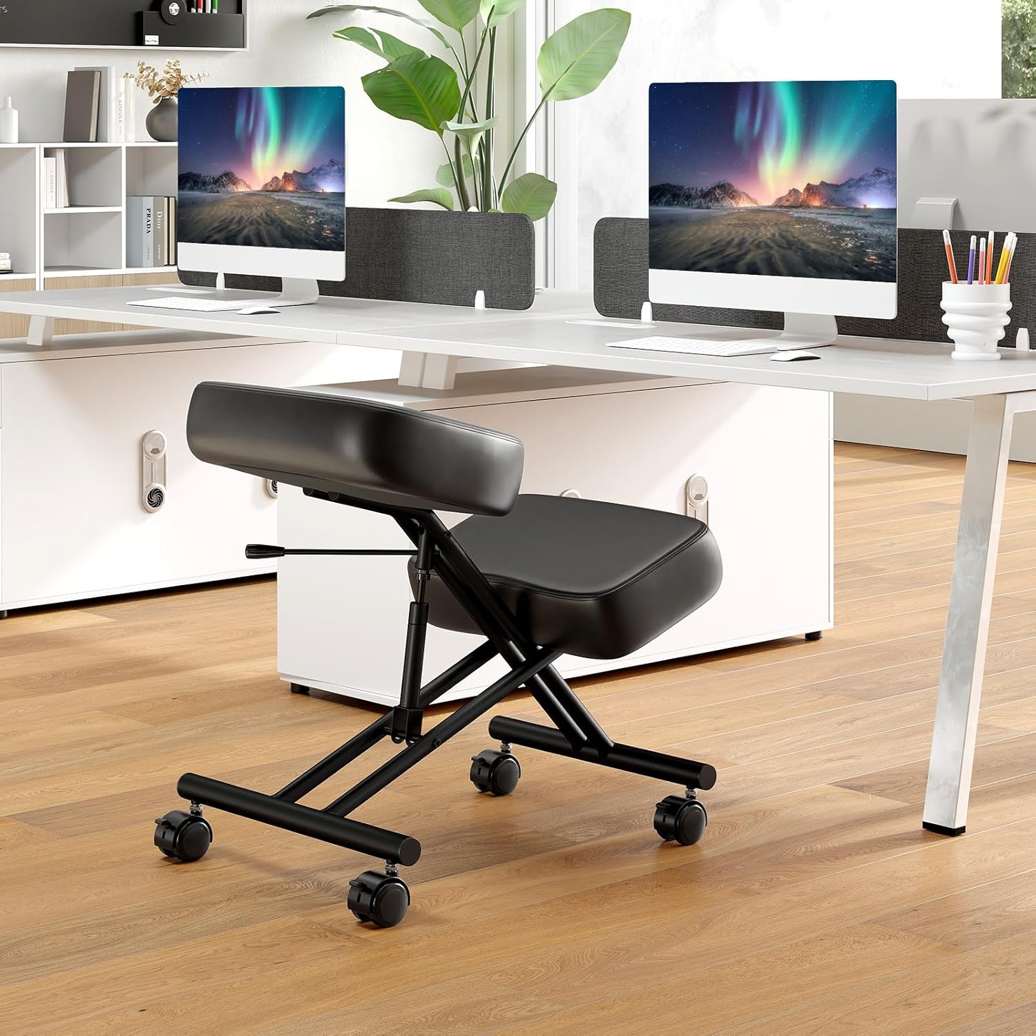 Giantex Ergonomic Kneeling Chair for Office, Knee Stool Chair w/Adjustable Height and Seat Angle to Relieve Pain, Posture Desk Chair w/Lockable Universal Wheels, Thick Padded Cushions, Black (1)