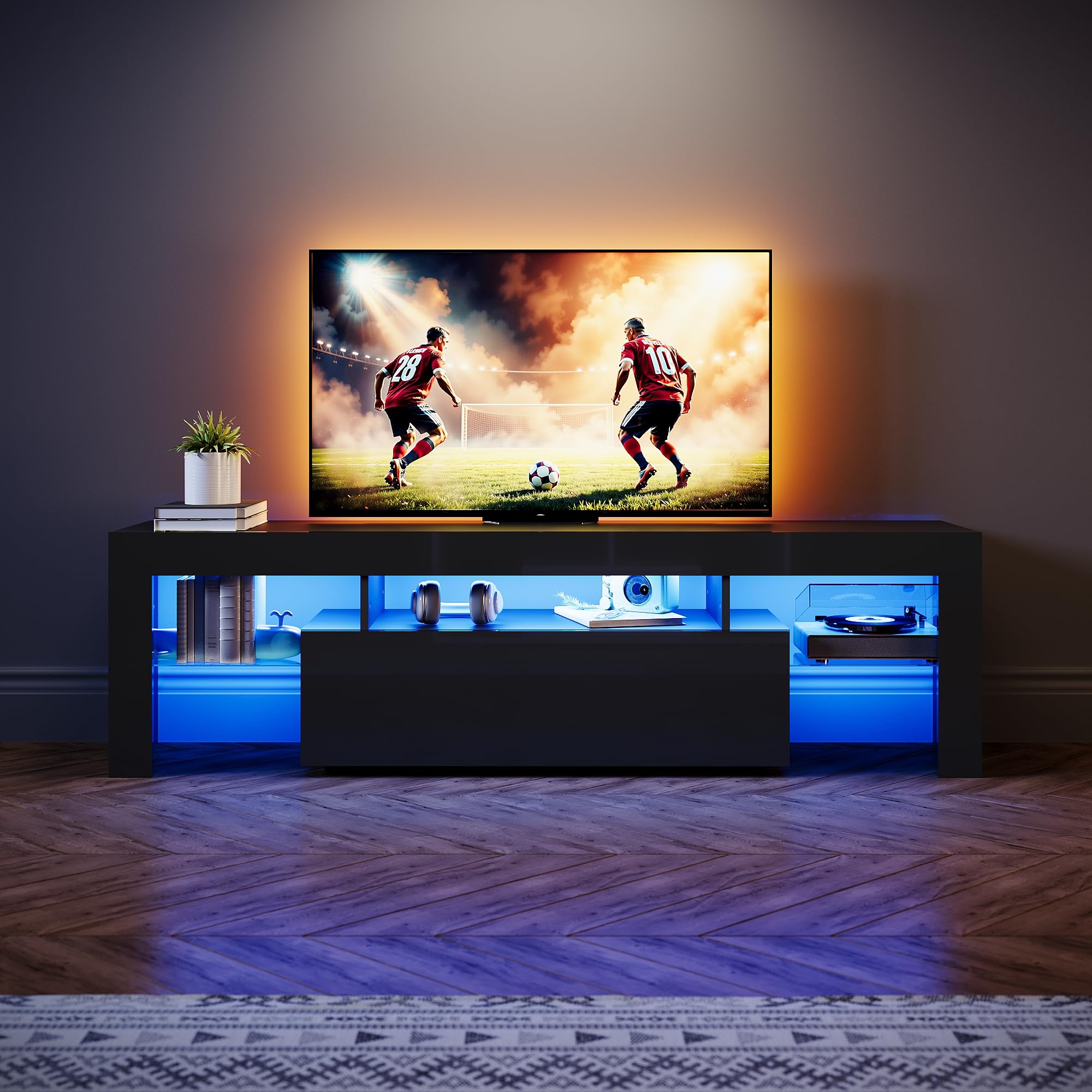 SONNI Mobile Porta TV Soggiorno 160x35x45cm, Mobiletto TV Nero, Mobile Sotto TV con illuminazione LED