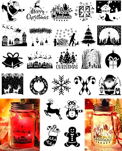 Lewtemi 24 siluetas de hadas para tarros de masón, adornos de recortes láser de plástico, kit de manualidades navideñas, calcomanías de temporada