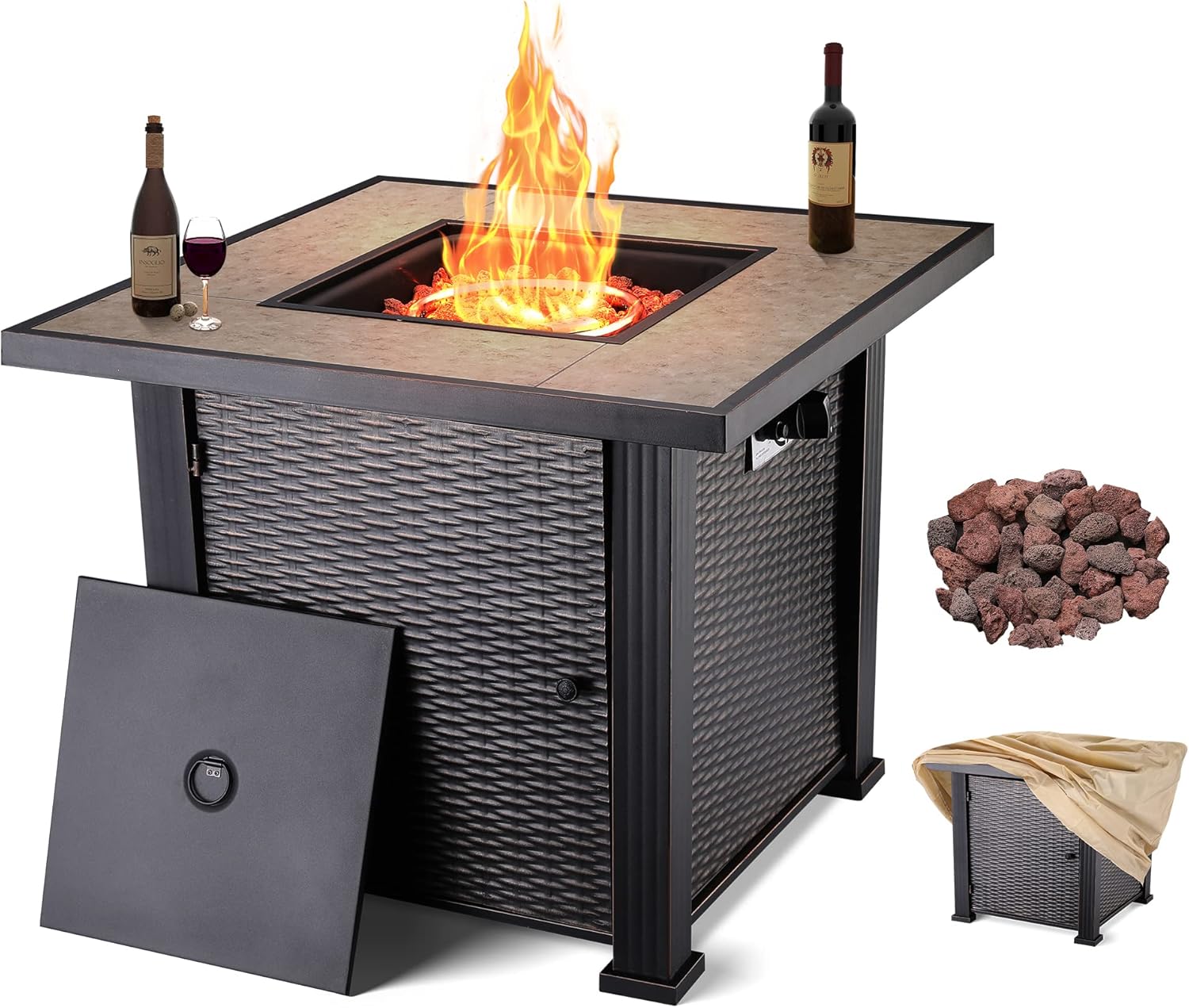 Amazon.com: 30” Outdoor Propane Fire Pit Table, 50000 BTU Adjustable ...