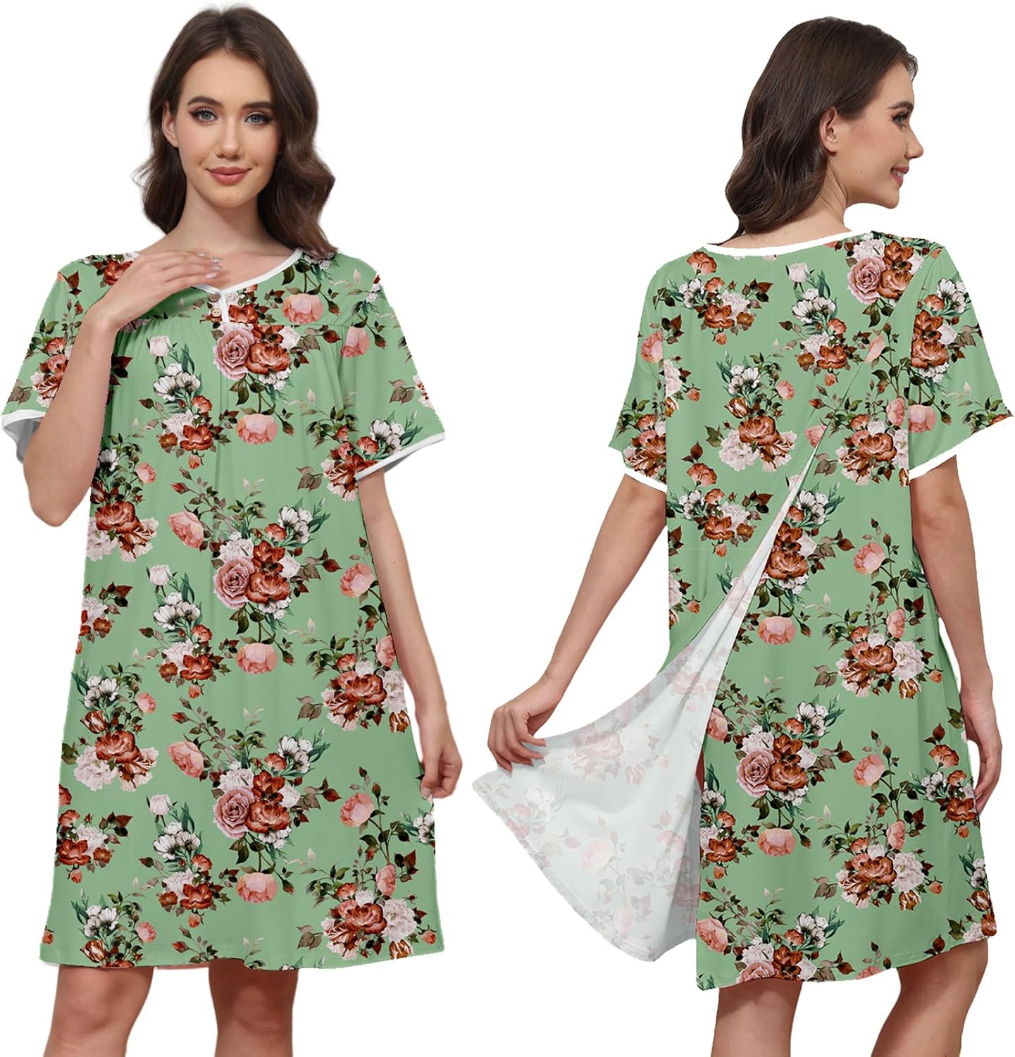 Hospital Gowns for Women Open Back Snap Post Shoulder Surgery Gown | Soft Cotton Patient Gown with Easy Access Shoulder Snaps for Elderly Women, Post Surgery Recovery, Hospital & Home Care
