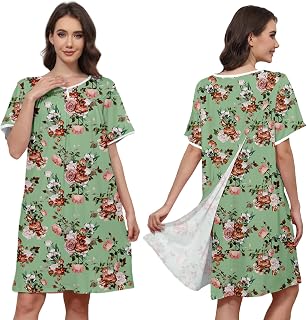 Hospital Gowns for Women Open Back Tear Away Snap Post Shoulder Surgery Short Sleeve Soft Cotton Adaptive Clothing
