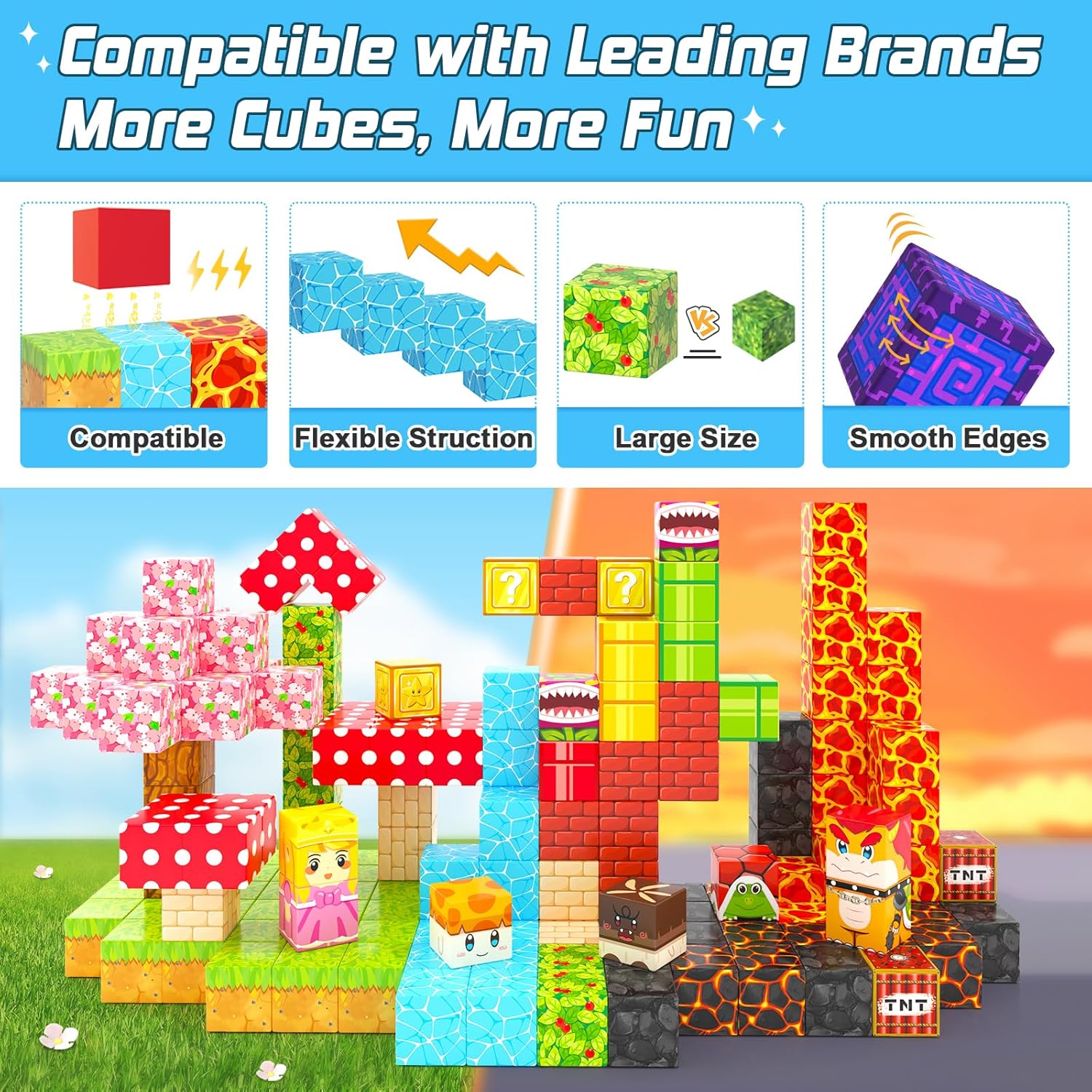 194PCS Magnetic Blocks - Build Mine Magnet World Magic Teleport Pipes Set, Building STEM Sensory Toddler Toys for 3+ Year Old Boys & Girls, Compatible with All Magworld 1” Magnetic Blocks Kids Toys