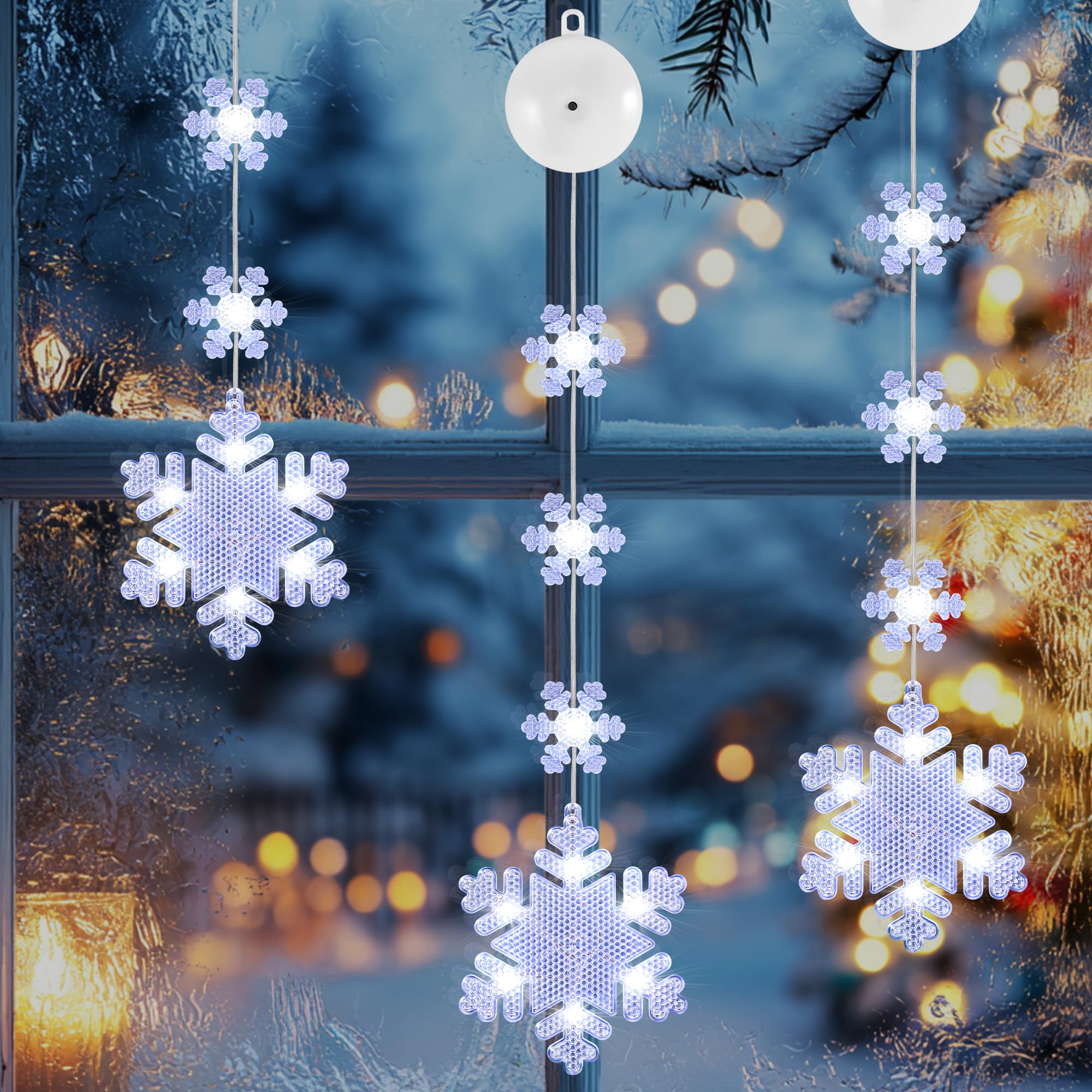 DazSpirit 3 pcs Christmas Window Lights with Suction Cups, Hanging Christmas Windows Light with 8 Modes & Auto Timer, Battery Operated Xmas Window Lights Decoration for Wall, Door (White)