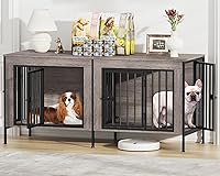 Vista 14 de EasyCom - Mueble jaula para 1 o 2 perros, individual o doble, resistente jaula para interiores, base para televisión, mediano, 63 pulgadas de largo