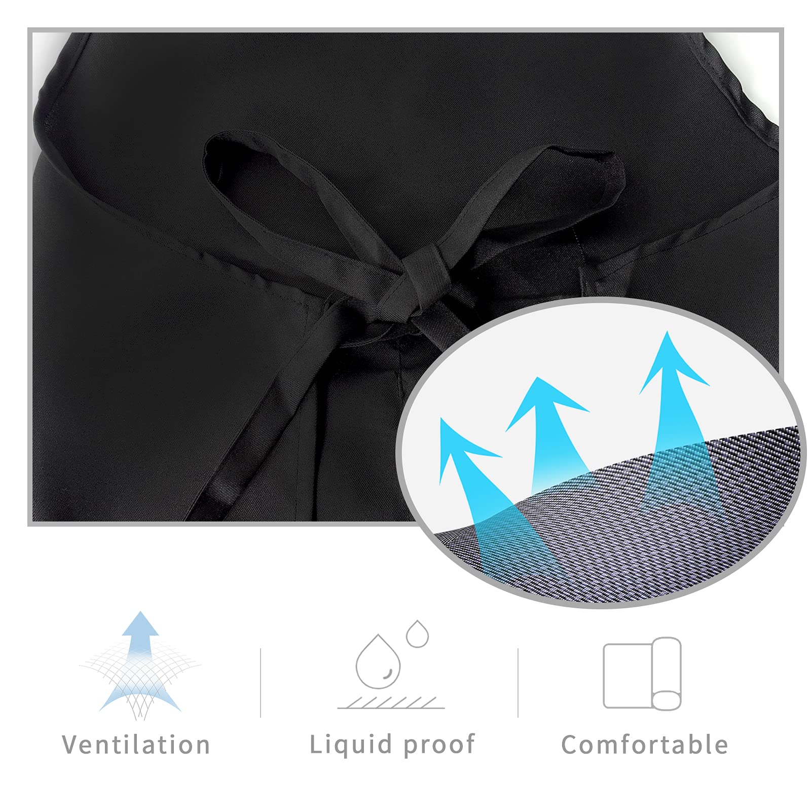 ATROPOS Paquete de 2 delantales de cocina ajustables negros resistentes a las gotas de agua con 2 bolsillos para hombres y mujeres, apto para cocina y barbacoa al aire libre (35.8 x 26.8 pulgadas