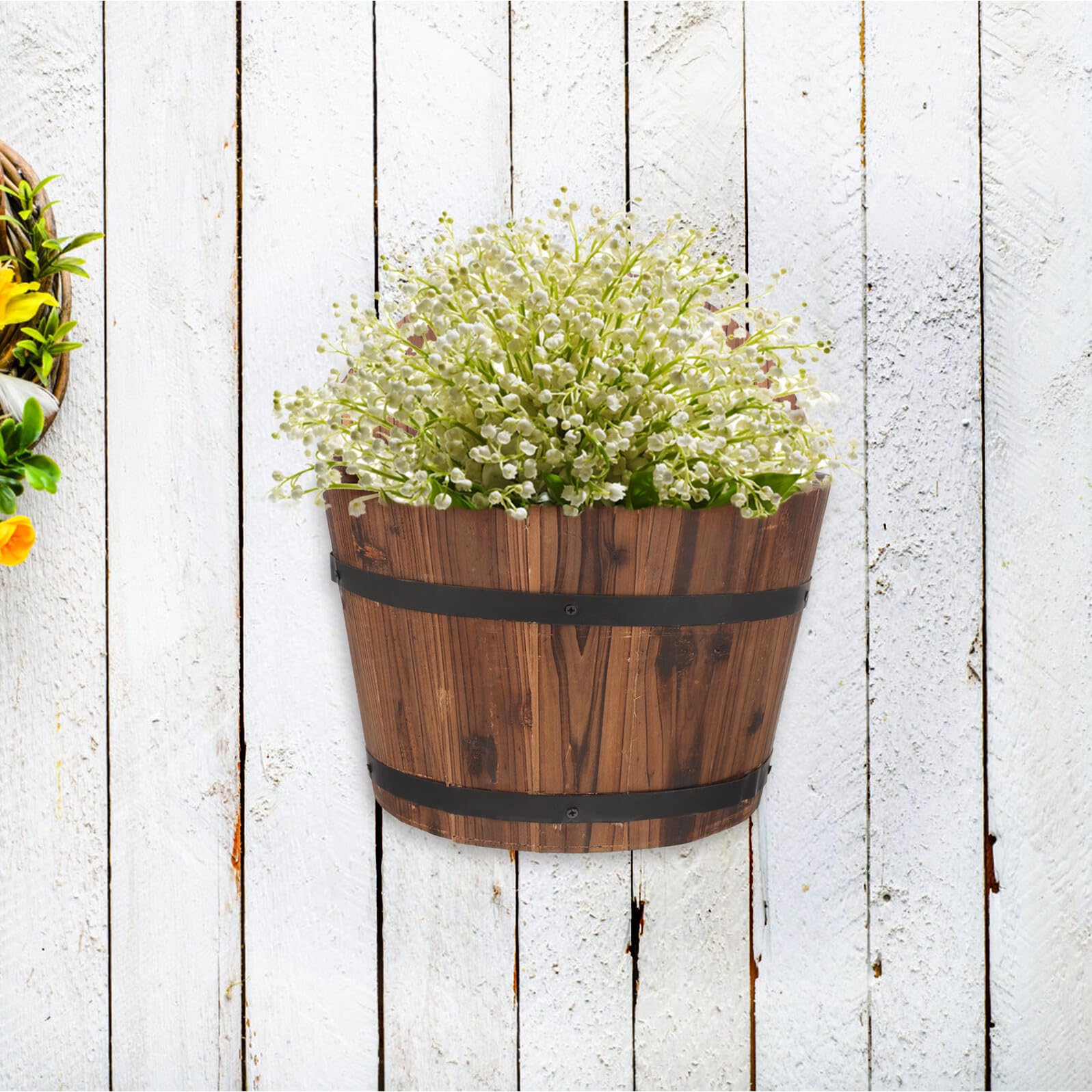 Hängender Blumenampel Blumentopf aus Holz, dekorativer Wand-Blumentopf für Balkon und Garten, rustikaler Pflanzenkübel mit natürlichem Landhausstil, Installieren, langlebig und praktisch
