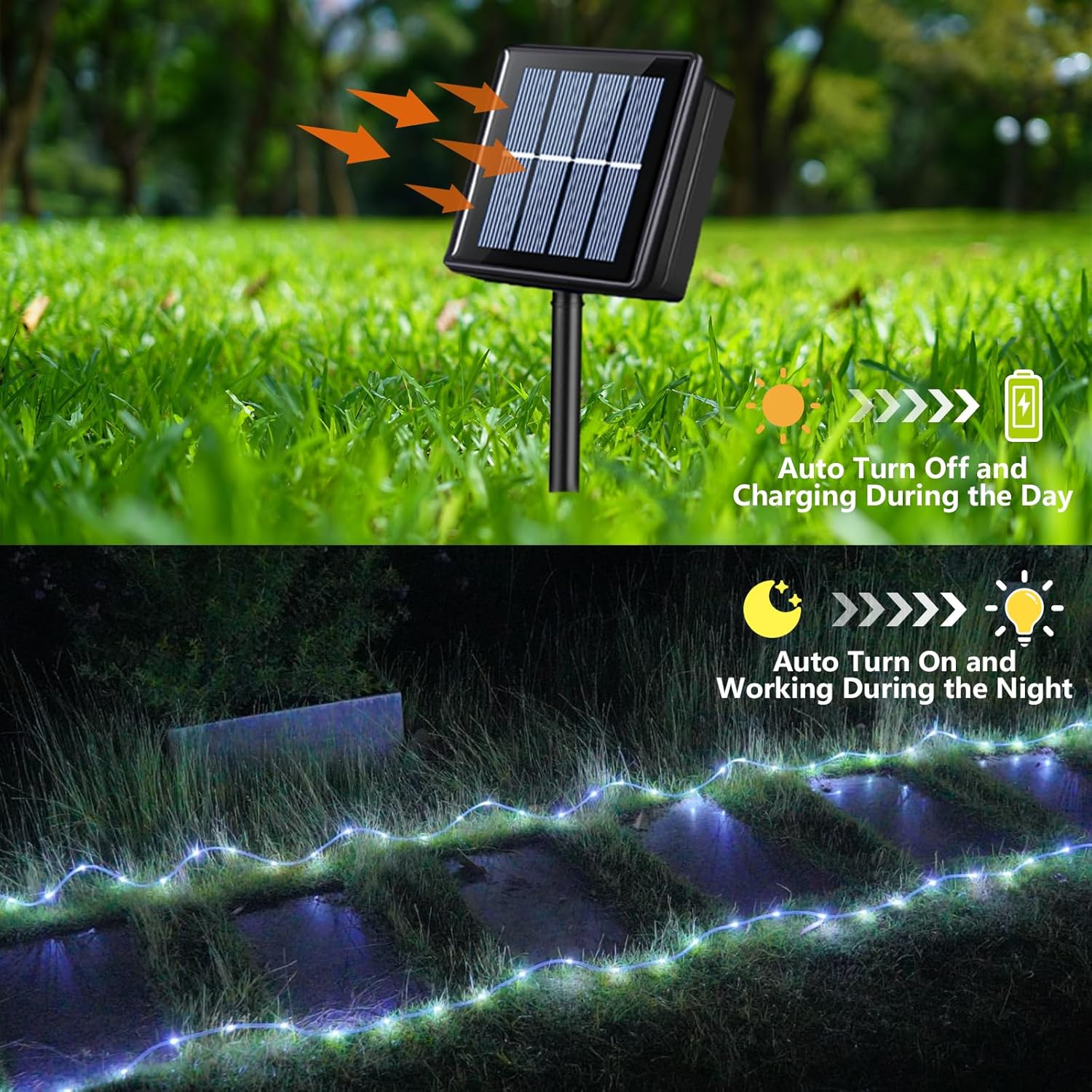 YEGUO Solar Rope Lights Outdoor Waterproof, 2 Packs Each 33ft 100 LED String Lights, 8 Modes Fairy Lights in Clear Thin Tube(White)