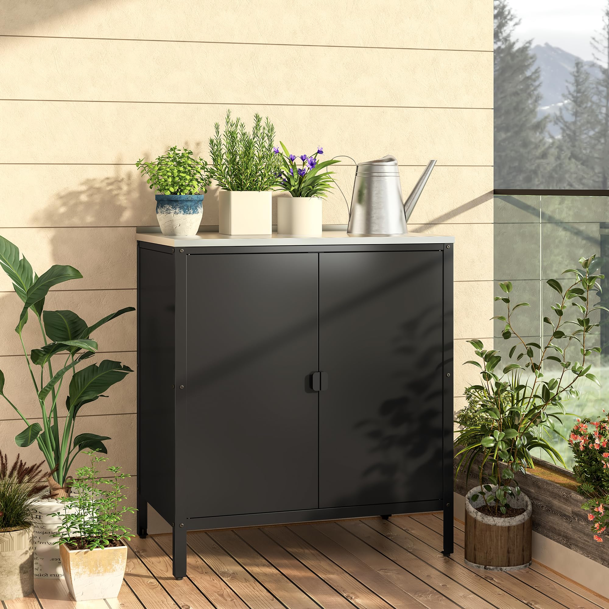 casa.pro Bolognano szafka ogrodowa, balkonowa, dwudrzwiowa, do użytku wewnątrz i na zewnątrz, 92 x 80 x 50 cm, czarna, matowa