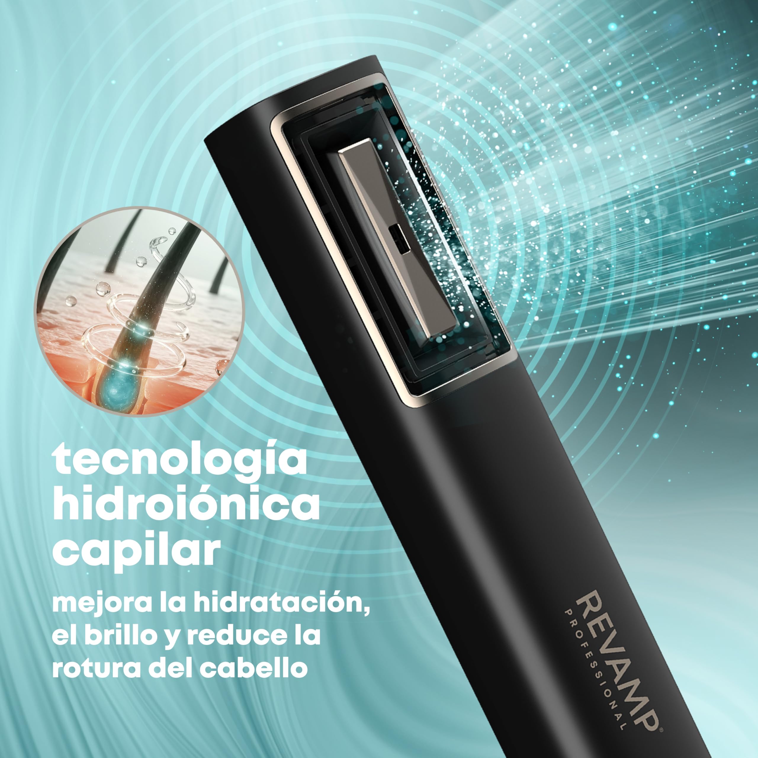 REVAMP HydroShine Air Cepillo Secador 3 en 1 - Hydro Ion | Cepillo Alisador, Profesional, Hidratación y Brillo, Estilizador de Aire, Accesorios, Ultraligero