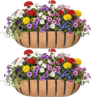24“ Window Box Railing Planter with Coco Liner Metal Wall-Mounted Coconu...