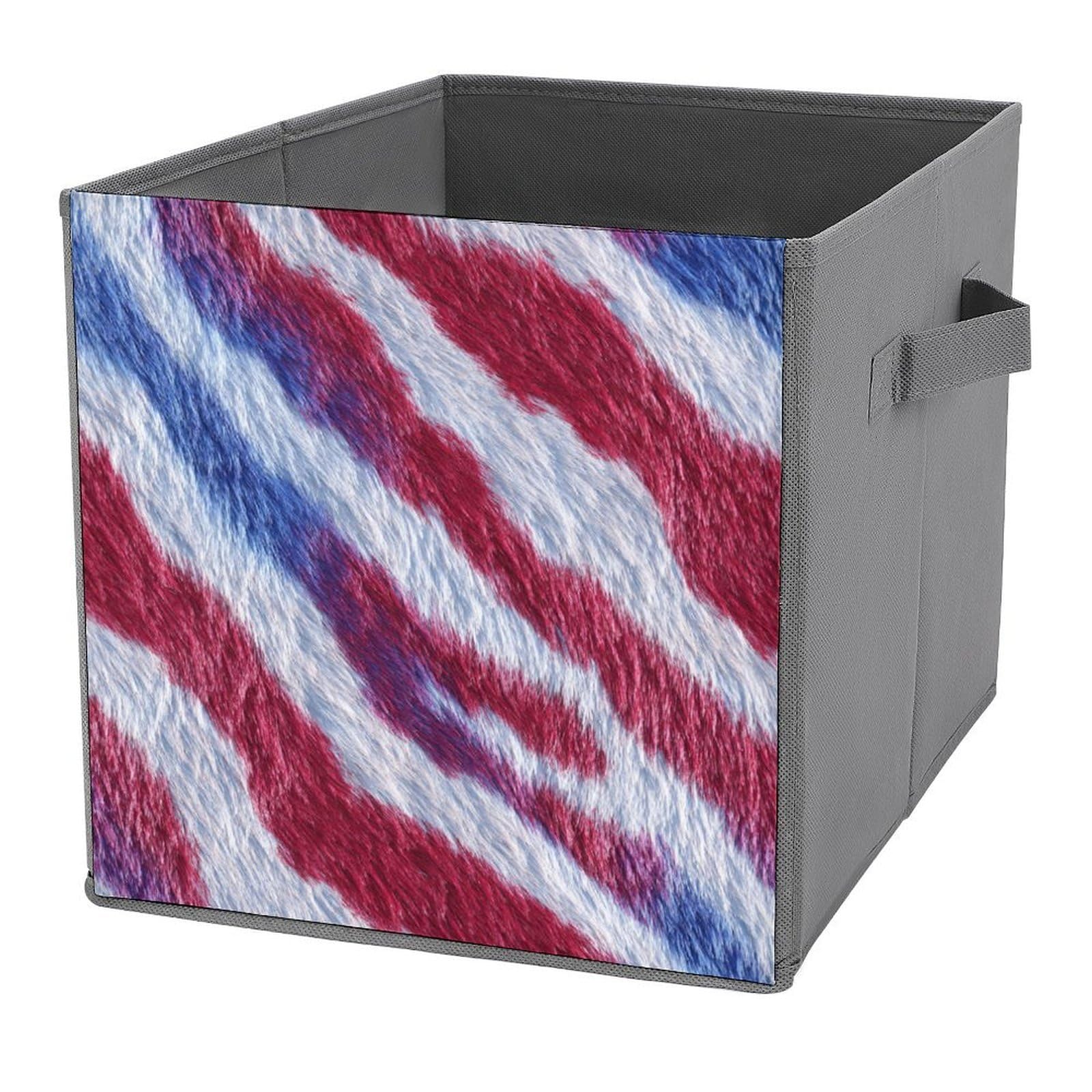 Jubonexis Red White And Blue Zebra Skin Print Cube Storage Bins Storage Cubes Foldable Decorative Fabric Storage Baskets Home Organizers with Handles for Shelves,Closet, 27x27 CM