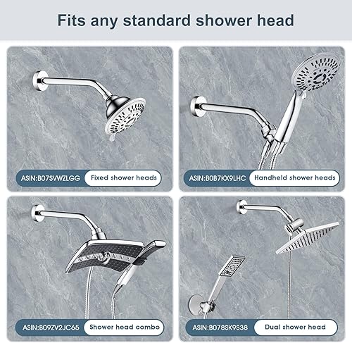 Vista 59 de BRIGHT SHOWERS Brazo de extensión de cabezal de ducha de 13 pulgadas con brida en forma de S, extensor de altura alta, brazo largo de acero Cromo