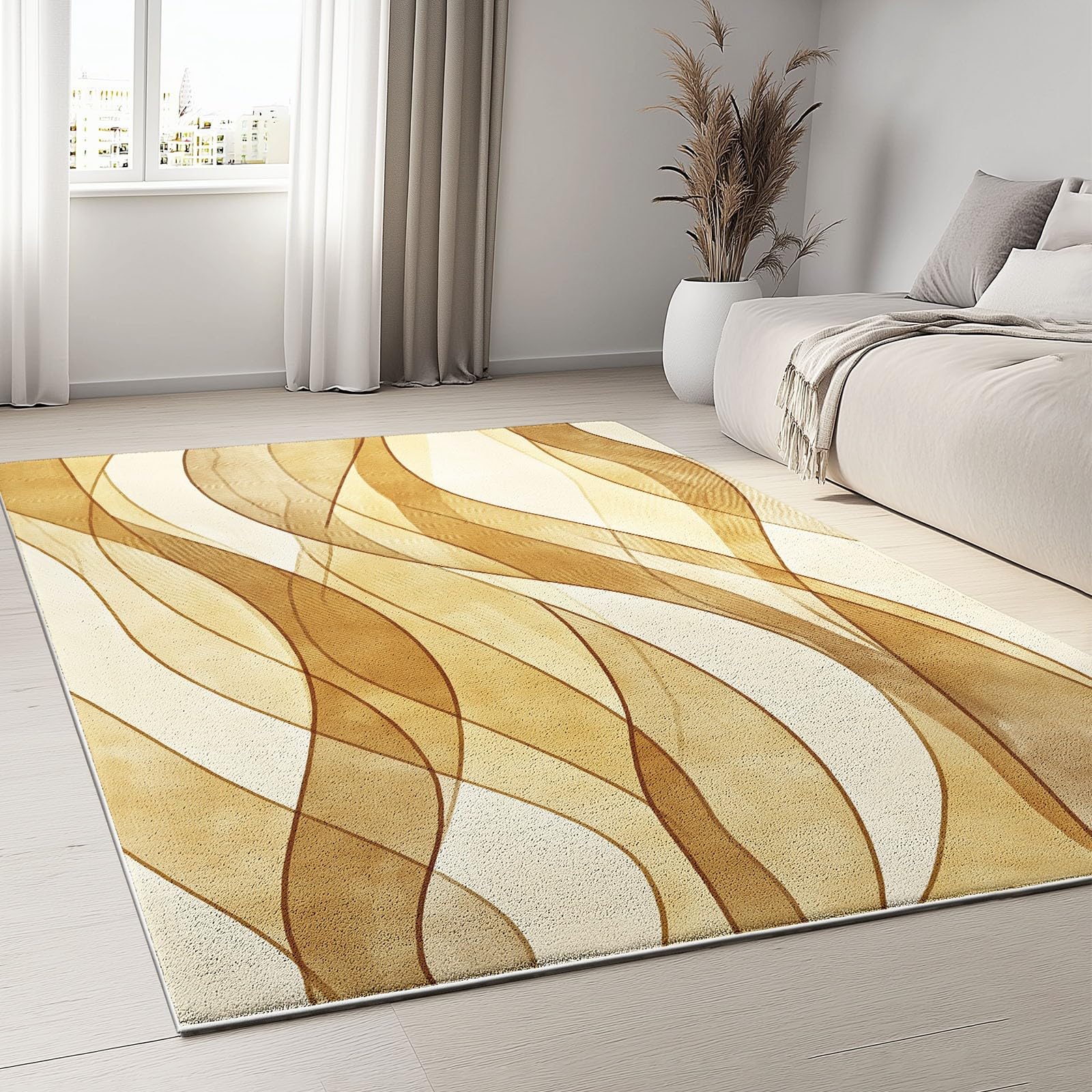 Générique Vagues Dorées Tapis de Chambre, 140 x 200 cm Poil Court Fin Doux Léger Résistant, Tapis Facile à Entretenir Design Vieilli pour Chambre à Coucher Salon entrée décoration d'intérieur