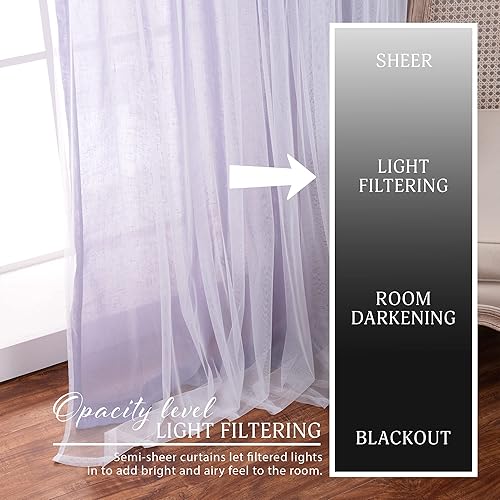 Miniatura 3 de Best Home Fashion Juego de 2 cortinas superpuestas de lino sintético de tul transparente con bolsillo para barra, filtro de luz, para sala de estar,