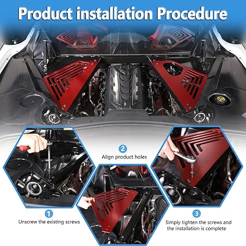Miniatura 7 de Sekhyna Cubierta de panel de bahía del motor compatible con Chevrolet Corvette C8 Stingray 2020-2024, aleación de aluminio 2 piezas para