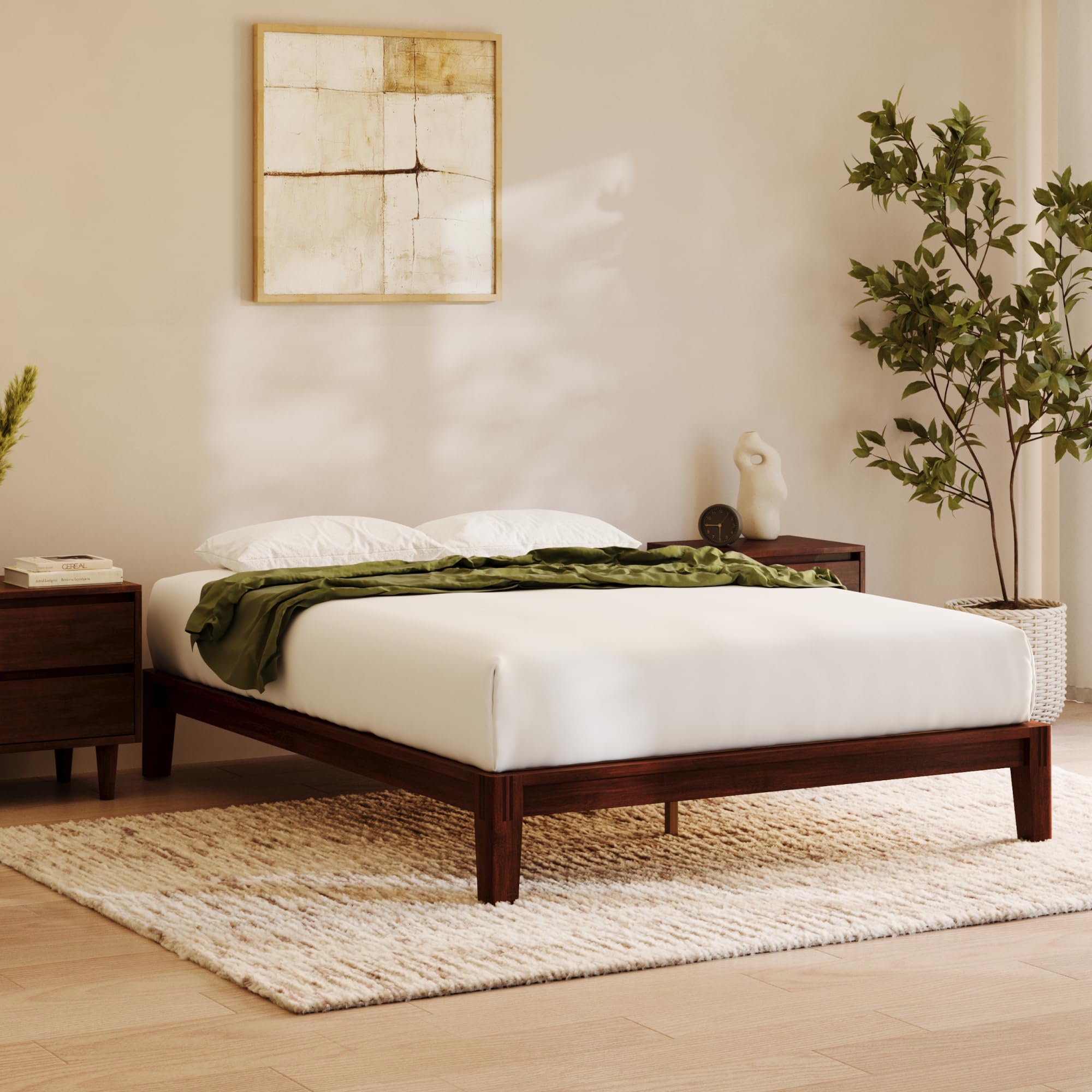 Nectar Bamboo Platform Bed Frame - Full - Walnut - Floating Center Support Legs - 12” Height - Easy Tool Free Set Up - Contemporary and Durable -