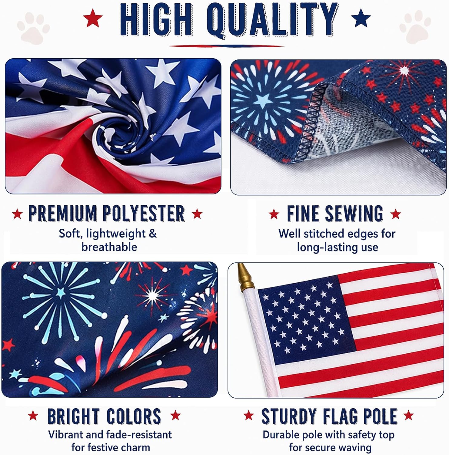4th of July Dog Bandana & American Flags Set - 2 Pack Pet Scarf (27"x19") + 12 Pack 4x6in Handheld Flags, Patriotic Independence Day Party Decor for Medium Large Dogs image 4