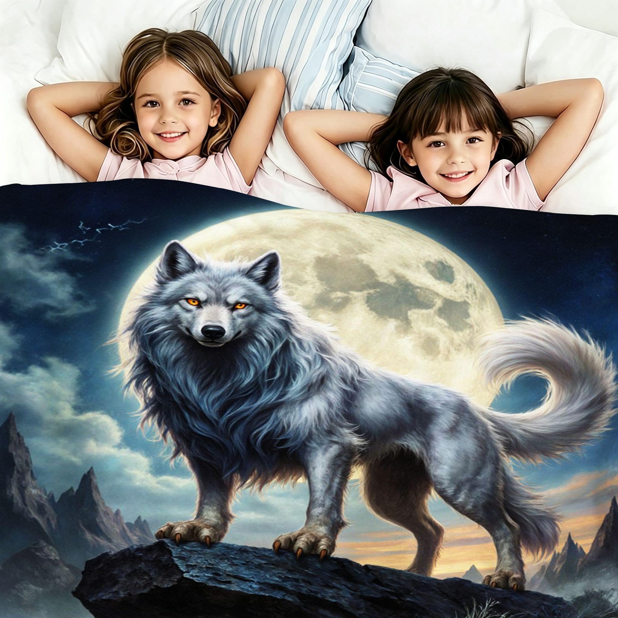 Mantas 3D 220x240cm Lobo Lunar Franela Frazada para Cama 150-A367