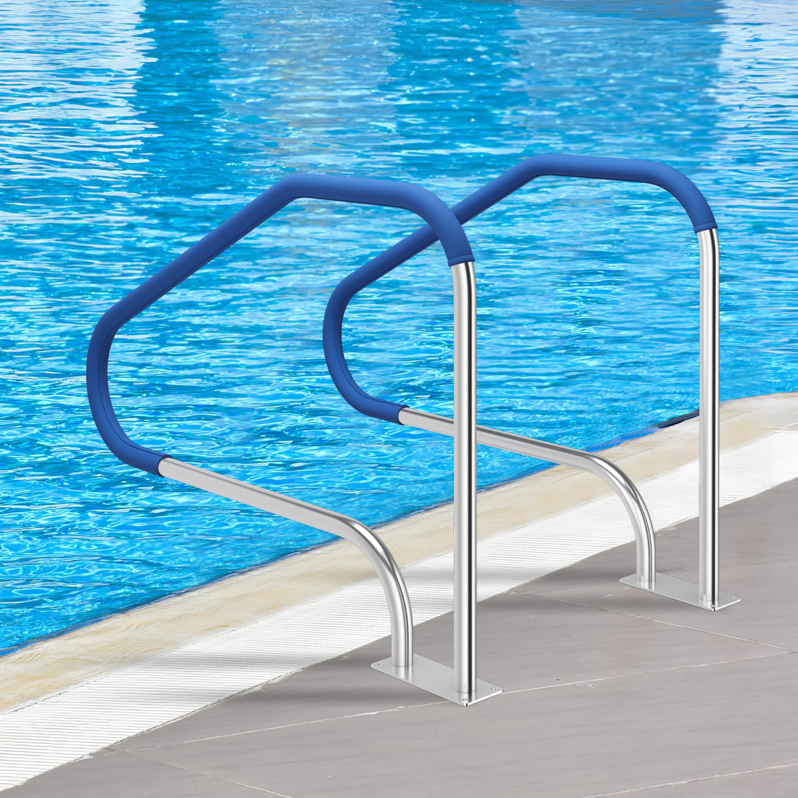 SOARS Rampe Piscine 119 X 79 CM, Main Courante Piscine en Acier Inoxydable, Charge 250 KG, avec Plaque de Base, Housse Antidérapante, Accessoires Incluses, Intérieur Extérieur pour Spa, Bain