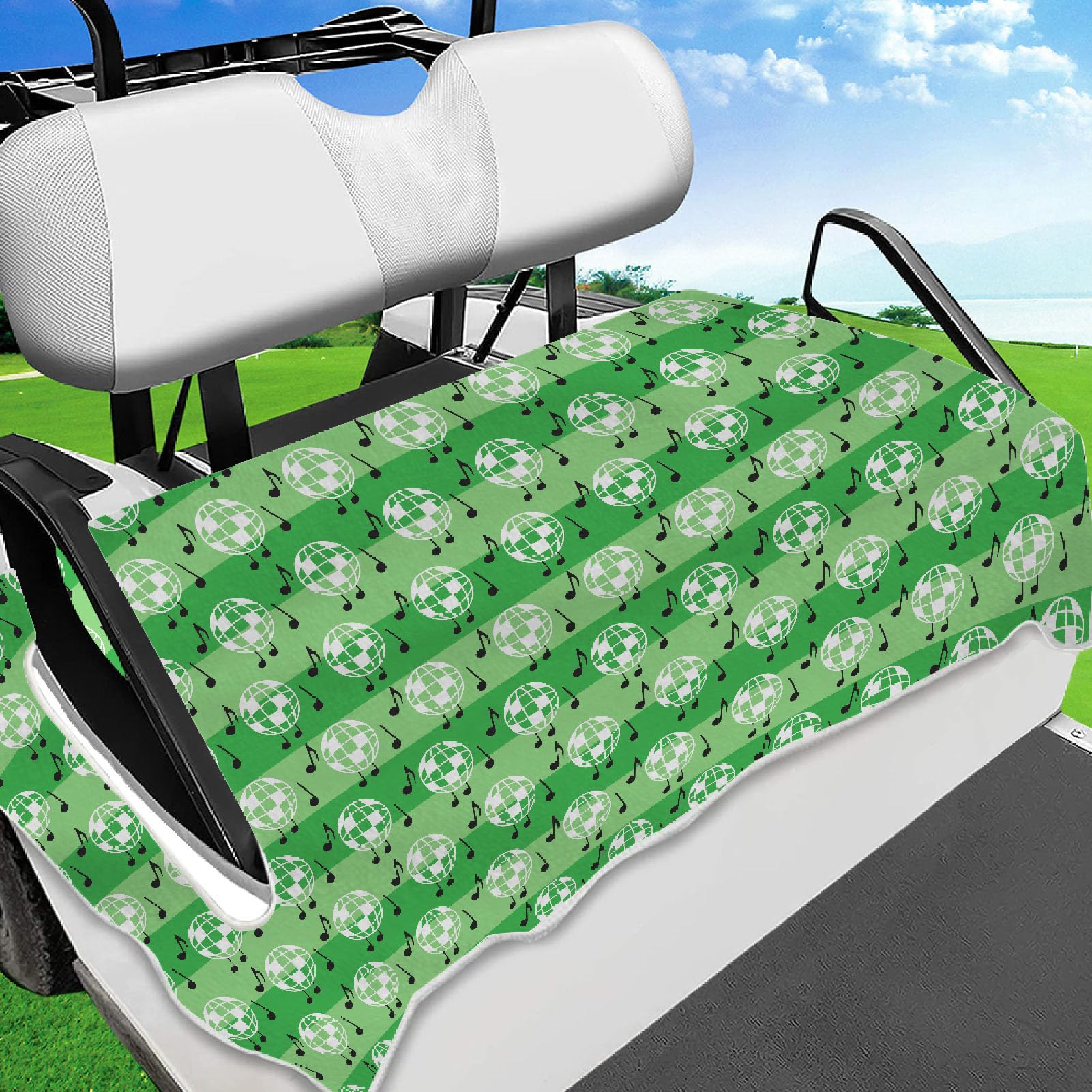 PRESSINART Golf Cart Towel Blanket Music Note Golf Cart Seat Cover Disco Ball Pattern 51 x 31 Inch Universal Size Microfiber Breathable Keeps Cushion Cool and Comfortable for Club Cars Accessories