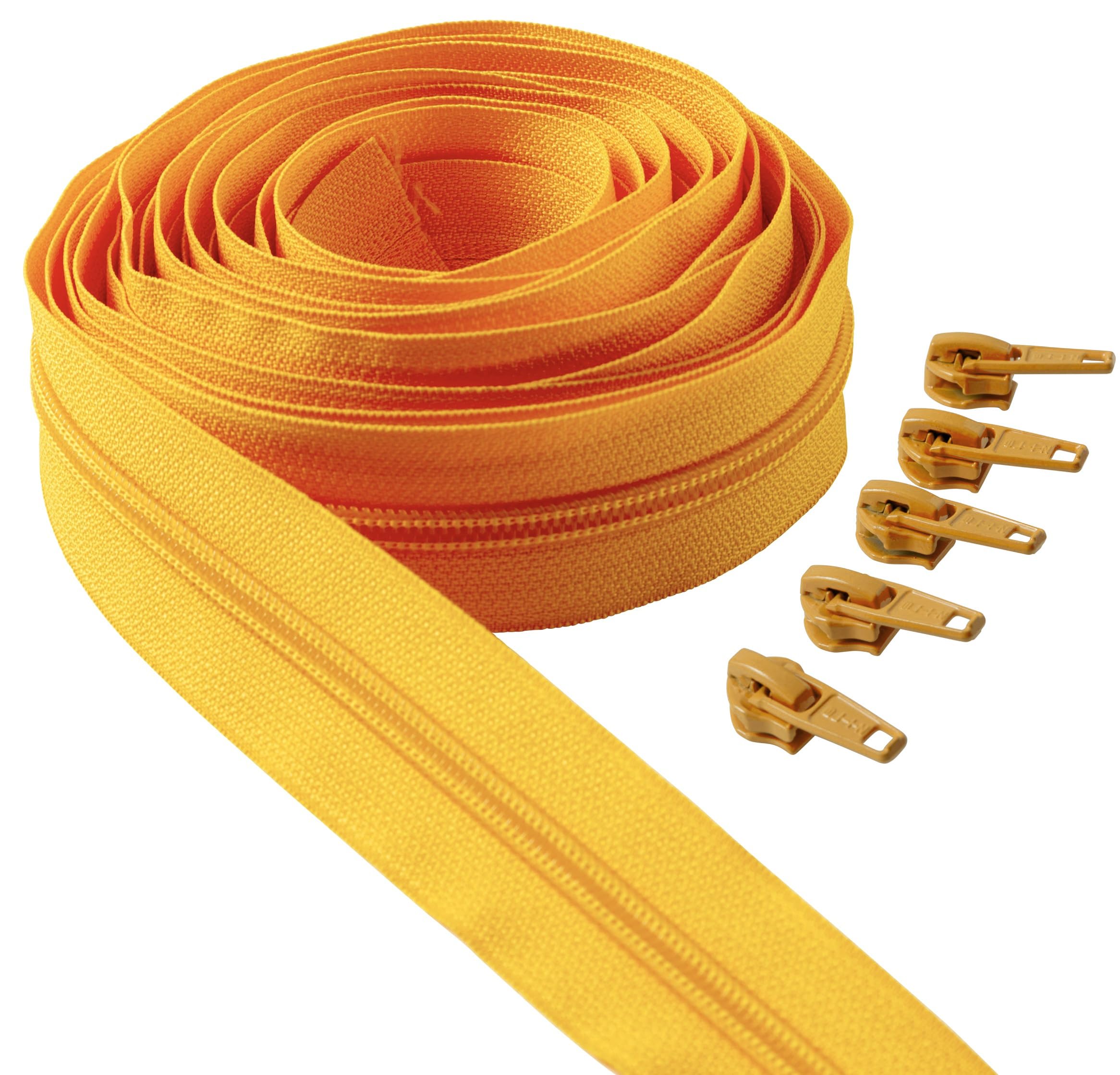 IPEA Yellow Continuous Chain Zipper - 5 Metres Long + 15 Metal Sliders - Made in Italy - Chain Size #5 - Nylon Zippers - Zip - Cut to Size for Sewing by The Metre - 30mm Wide - Yellow