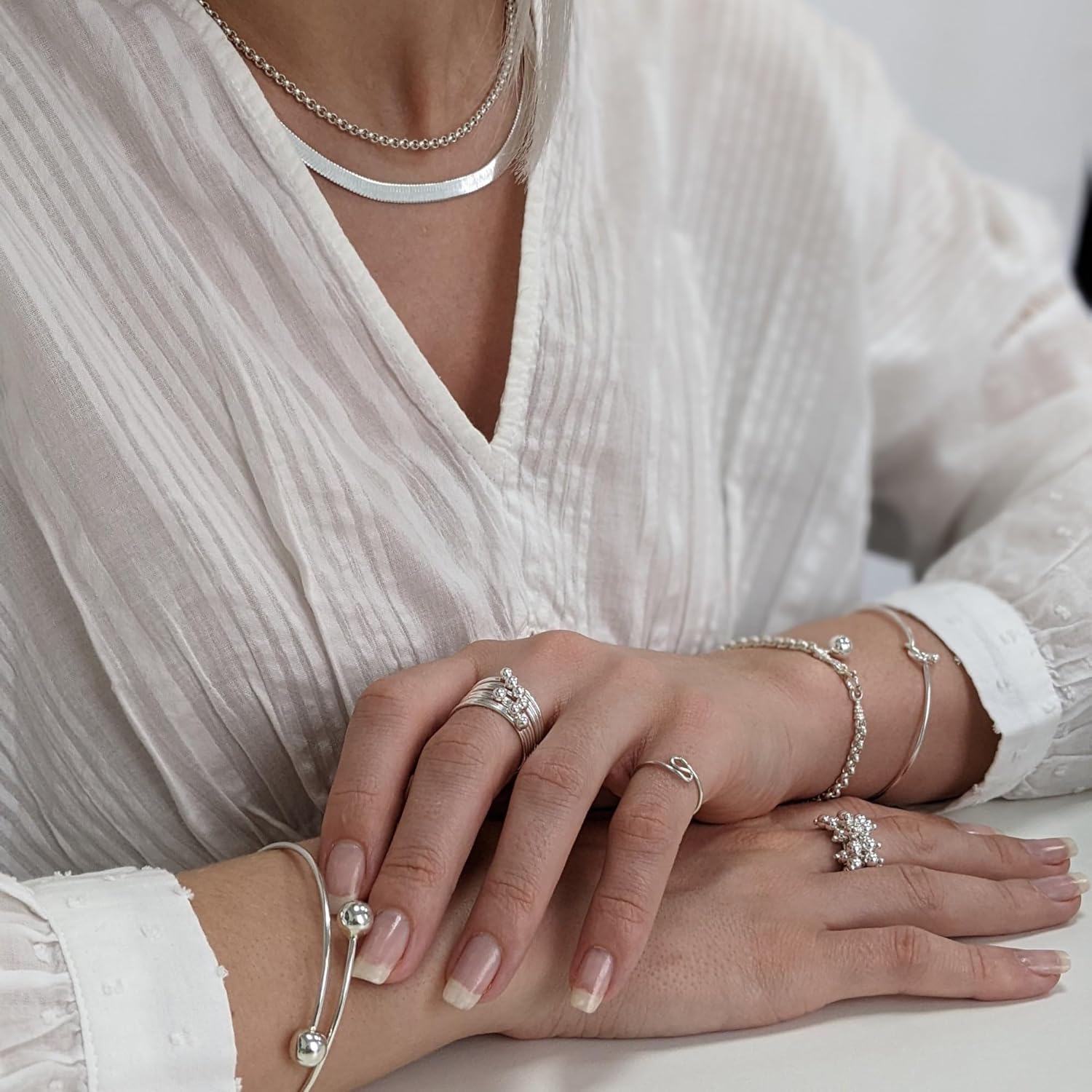 Silverly 925 Sterling Silver Rings for Women - Cluster Bead Solid Silver Rings - Moving Ball Bell Charm Ring - Ladies Statement Jewelry