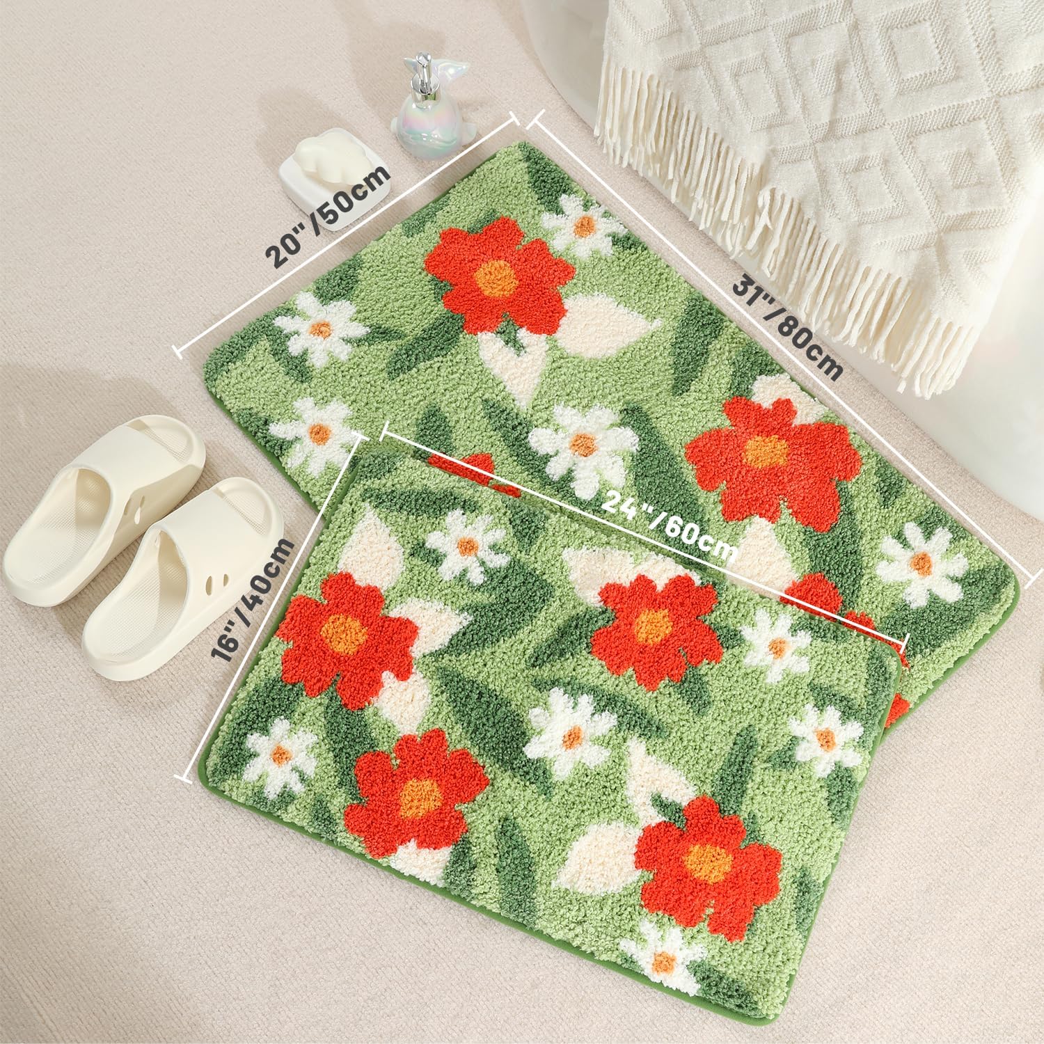 Bath Mat, Flower Pattern Bath Mats for Bathroom, Non-Slip, Machine Washable, Fit Under Door, Absorbent Bath Rugs, Shower Outside, Home Decor Accessories. (20"x31")