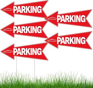 5pcs Arrow Parking Signs with Stake 14.4"x5.5" Double Sided Outside Parking Sign Waterproof Corrugated Directional Parking Lot Sign for Outdoor Yard Street Garage Sale Wedding Party Guest Parking