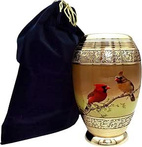HLC Royal Silver Cremation Urn For Human Ashes - Handcrafted Adult Funeral Urn, Cloud Blue Birds Design, 10.5x6 Inches - View #9