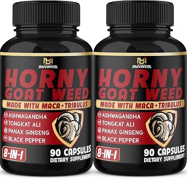 BMVINVOL 2Packs Horny Goat Weed Capsules - 180 Capsules for 6 Month Supply - Maca, Ginseng, Tribulus Terrestris, Ashwagandha
