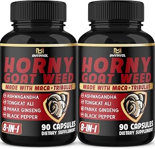 BMVINVOL 2Packs Horny Goat Weed Capsules - 180 Capsules for 6 Month Supply - Maca, Ginseng, Tribulus Terrestris, Ashwagandha