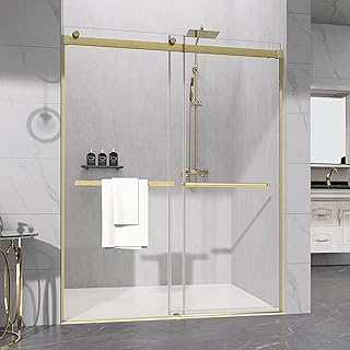 Sunrosa Shower Door 60"×76", Double Sliding Shower Door, Frameless Shower Door with Tempered Glass, Shower Glass Door in Brushed Gold