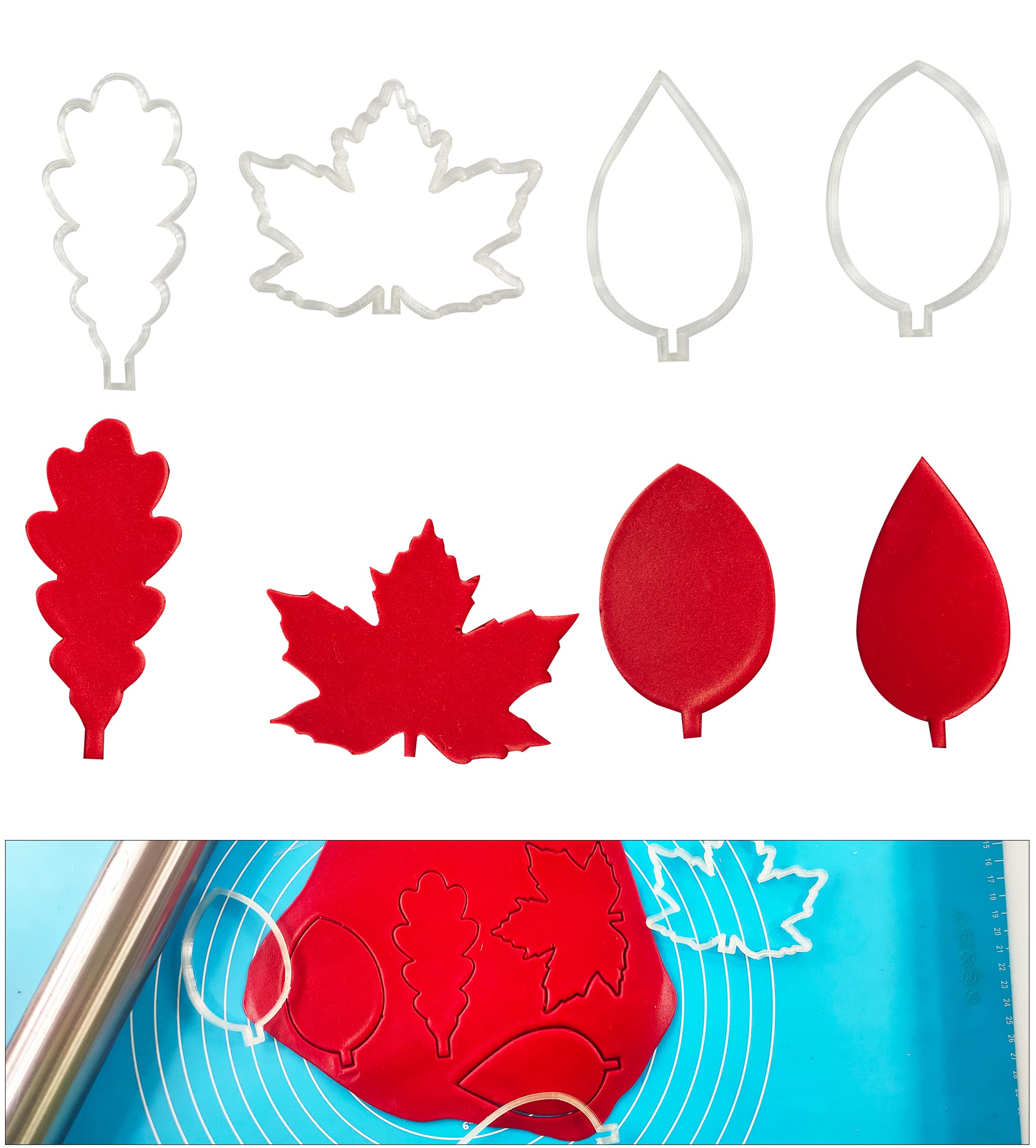 Different Leaf Shape Cookies Fondant and Dough Cutter and Drawing Stencils, Kids Educational Toys (4pcs Different Leaf Shape)