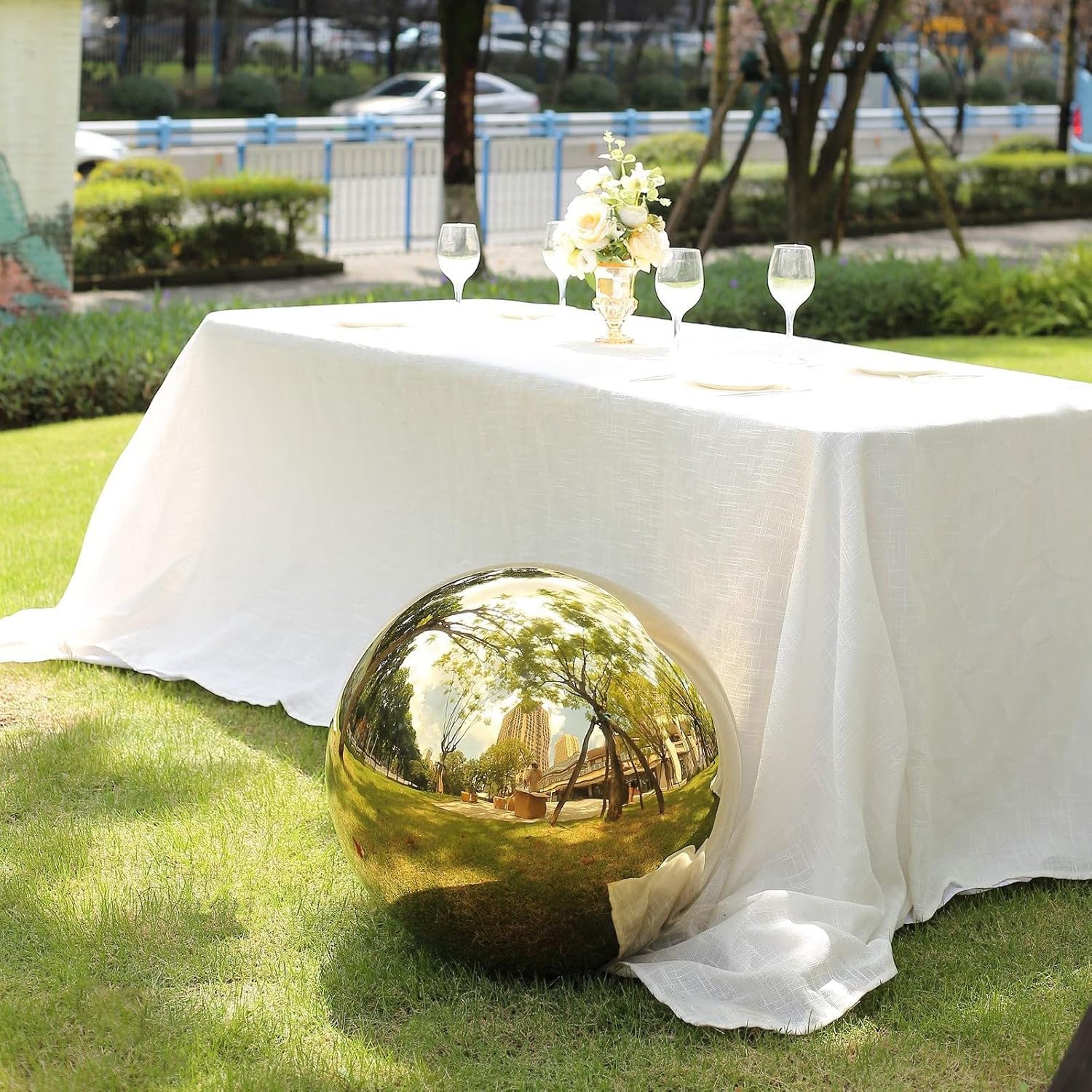 Balsa Circle 22 in Gold Stainless Steel Globe Gazing Reflective Mirror Balls Outdoor Garden Decor Centerpieces Wedding Party Events Reception Home Decorations Modern Ornaments Landscaping Accents