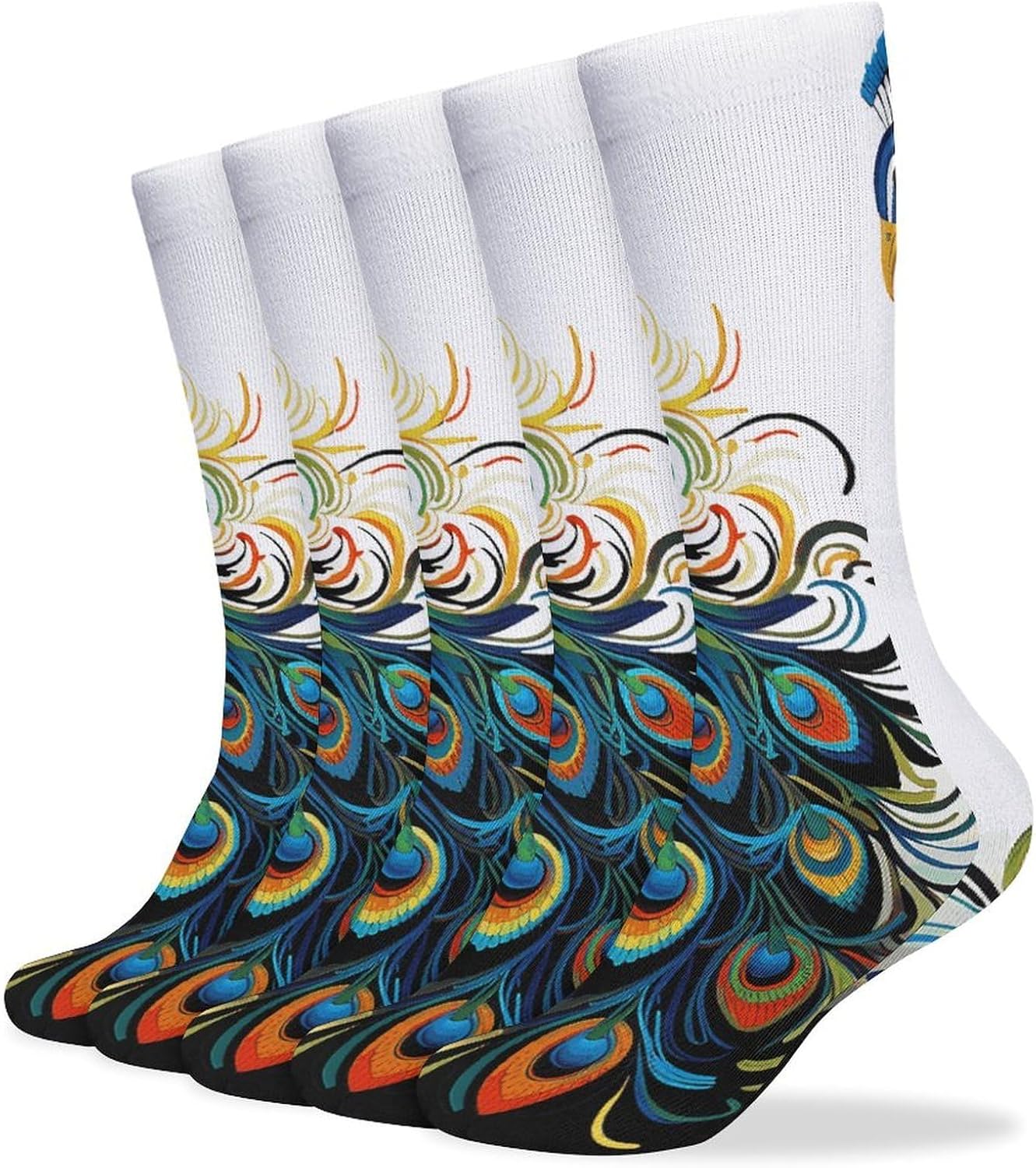 Peacock Pattern Knee High Socks Cozy Knee High Socks Soft Mid-Length Sock for All Seasons Daily Wear Adult