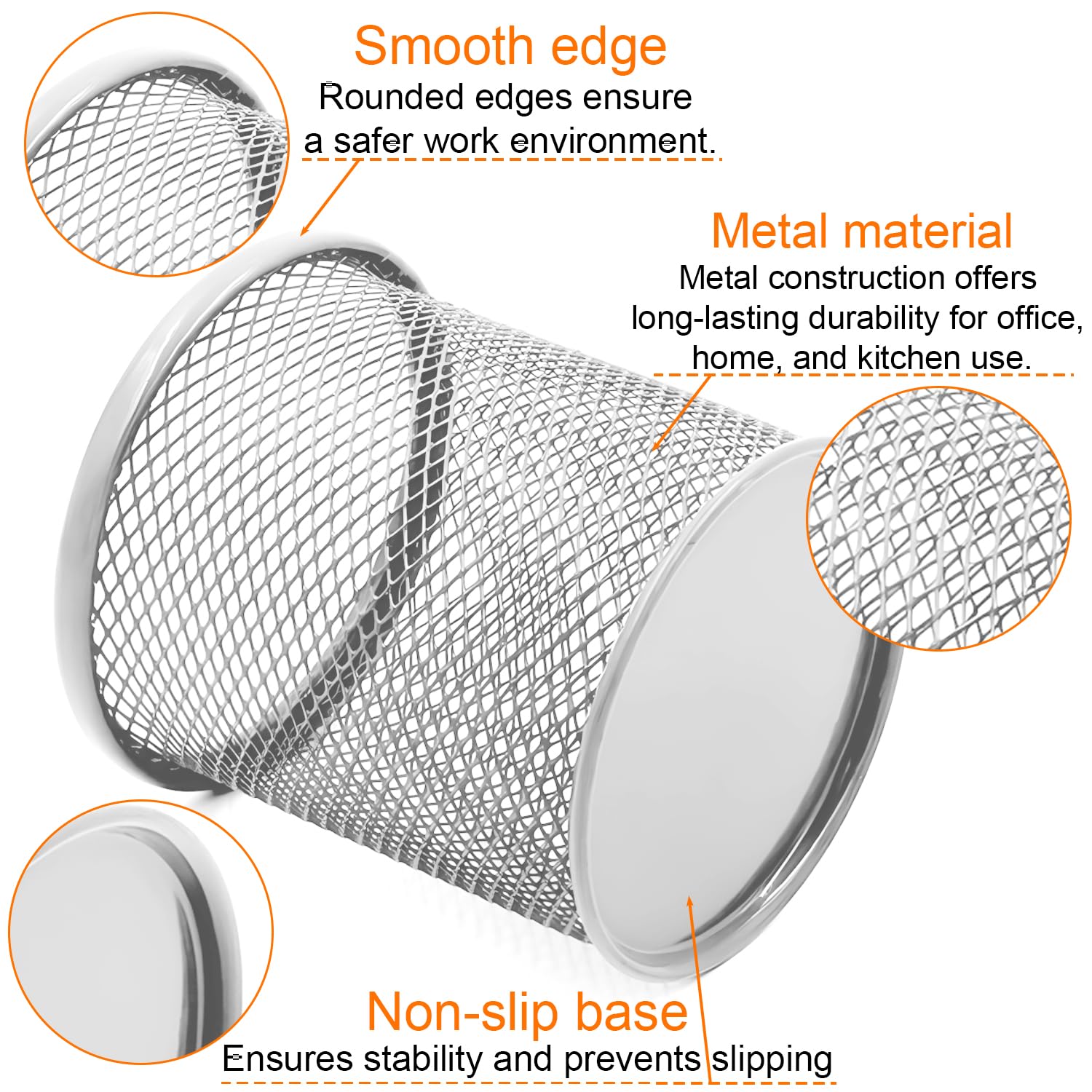 DIFIT 2PC Pen Holder, Metal Pen Pot, Silver Pencil Pot - Image 3