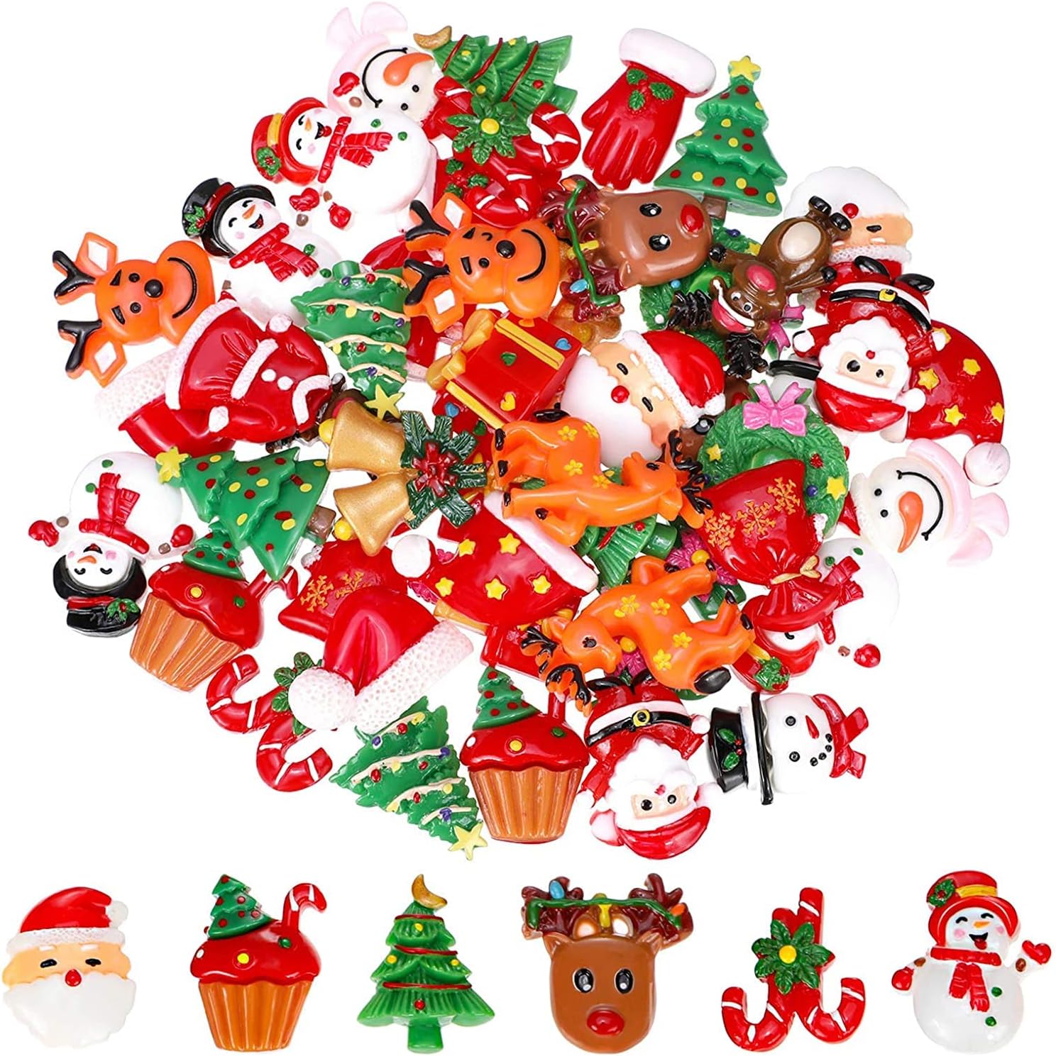 Christmas Resin Embellishments, Xmas Miniature for Craft, Slime Charms Xmas Assorted Mini Flatback Ornaments, DIY Scrapbooking Craft Decoration, 50 PCS