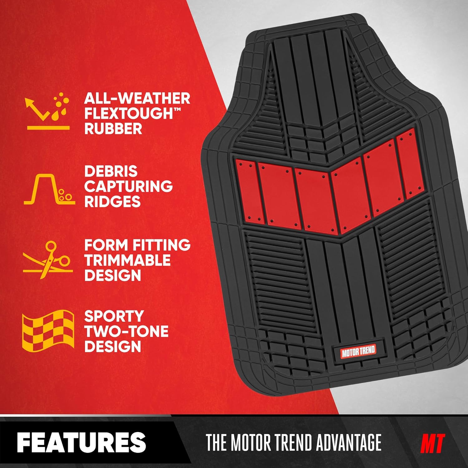 Motor Trend DualFlex Red Floor Mats for Cars & Cargo Mat Full Set - All Weather Front & Rear Rubber Automotive Floor Mats & Cargo Liner for SUV, Car, & Van - Interior Trunk Mat & Floor Cover