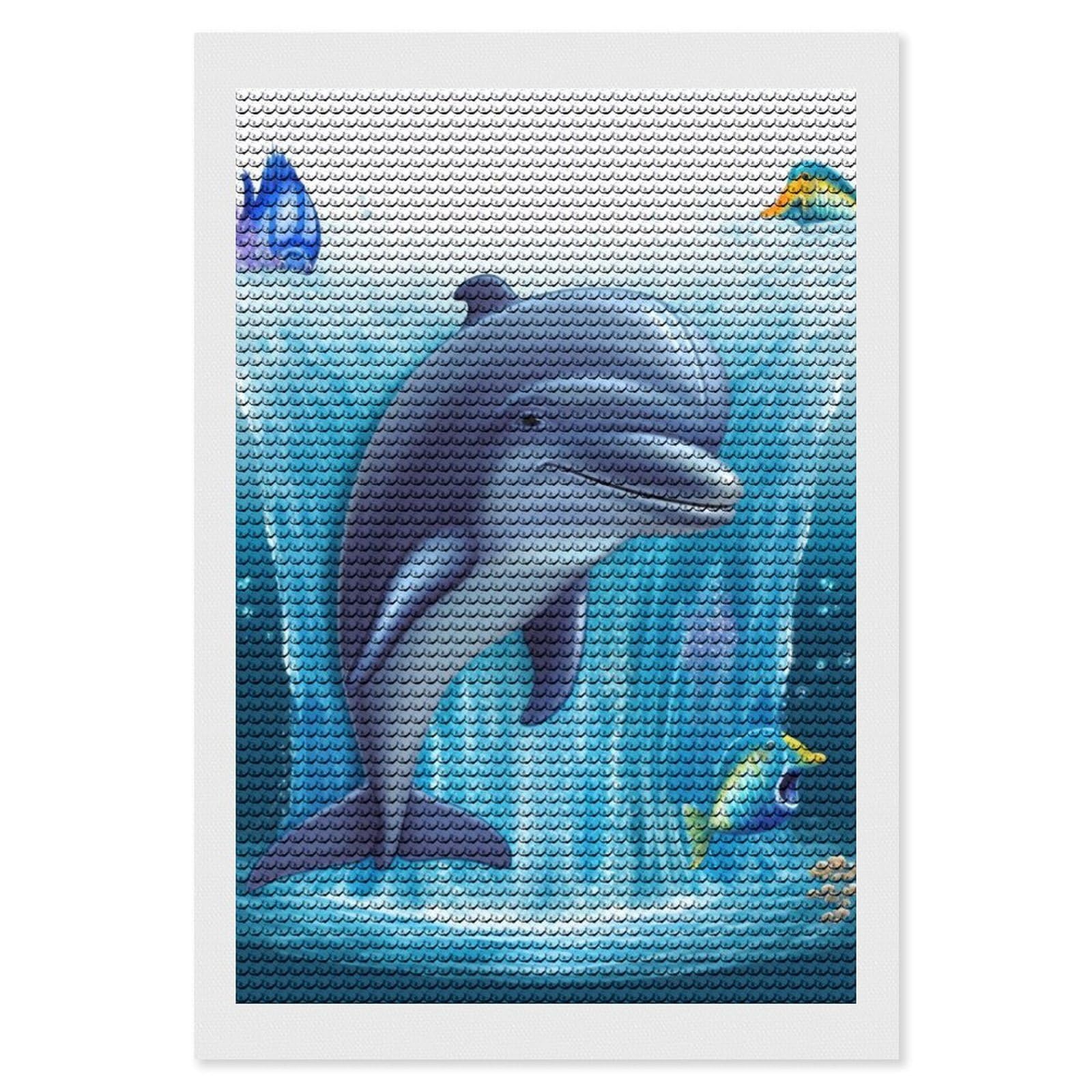 Dolphin Diamond Art Kits for Adults, DIY 5D Diamonds Painting Kits for Beginner, Round Full Drill Diamond Dots Painting, Diamonds Pictures Gem Art and Crafts Wall Decor 8"x12"