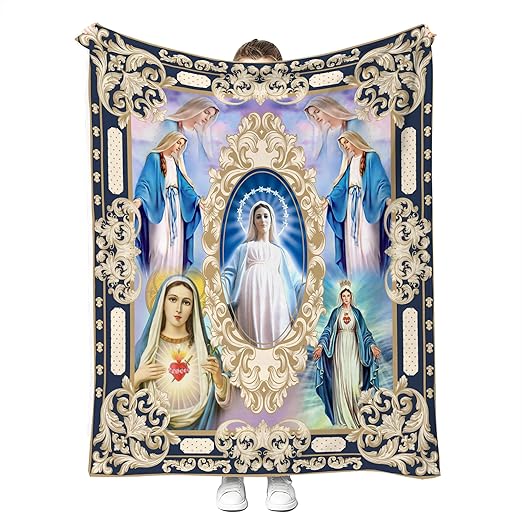 Ultra Soft Virgin Mary Blanket Lightweight Microfiber Plush Our Lady of Guadalupe Flannel Blanket All Seasons Warm Cozy Fuzzy Throw for Sofa Couch Bedding Living Room (Virgin Mary, 59''x 79'')